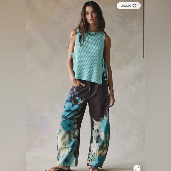 Free People We the Free Good Luck Printed Barrel Jeans - Picture 2 of 7